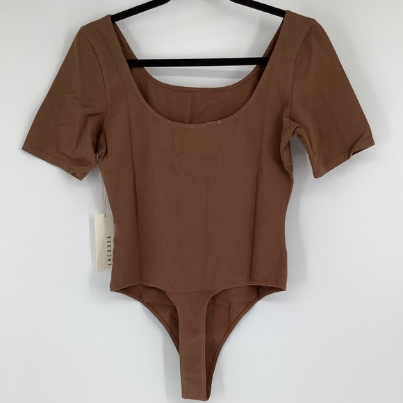 NEW! Lacausa Dawn Bodysuit Size Large Mocha Scoop Back Thong Soft Spandex H9-3 - Picture 3 of 8